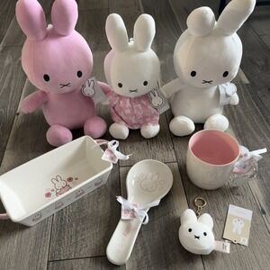 MIFFY Spring Pink Sakura Cherry Blossom Ceramic Kitchenware Plushies Gift Set